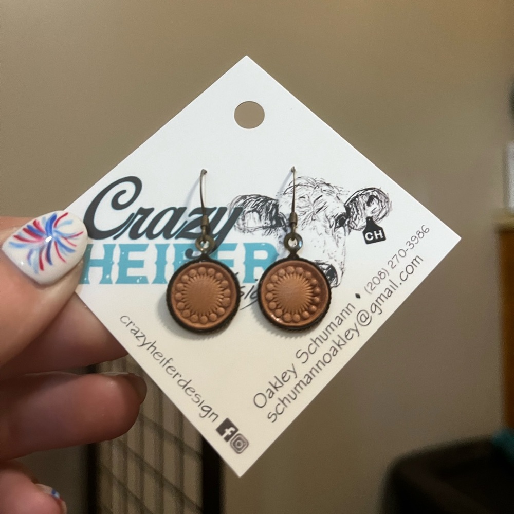 Small Stamped Leather Earrings